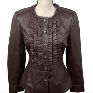 Tory Burch Leather Brown Ruffle Jacket
